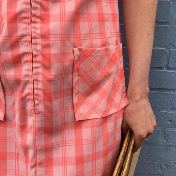 Vintage 1960's Peach Plaid Midi Dress - Picture 4 of 5